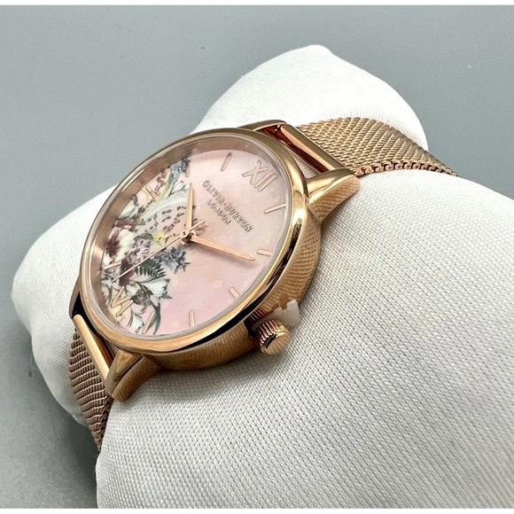 OLIVIA BURTON Ladies' Enchanted Garden Rose Mesh Bracelet Watch OB16EG157 - Picture 8 of 9
